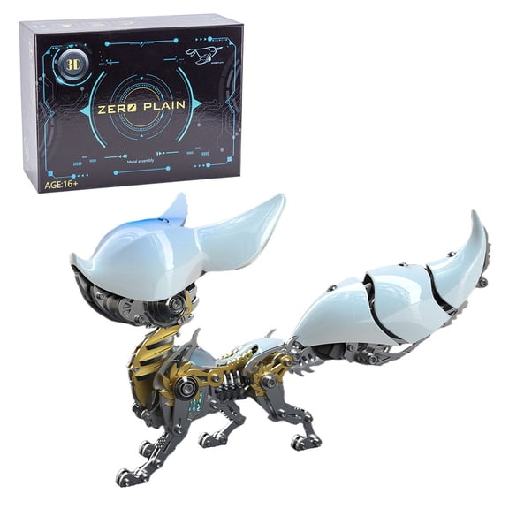 3D Metal Puzzle Aminal Model Kit, 339PCS 3D Assembly Mechanical LIng-Long Fox Li-Bai Building Kit with LED Lights & Articulated Joints, Unique Desk Creative Art Decorations Gift for Adults