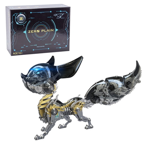 3D Metal Puzzle Aminal Model Kit, 339PCS 3D Assembly Mechanical LIng-Long Fox MoZi Building Kit with LED Lights & Articulated Joints, Unique Desk Creative Art Decorations Gift for Adults