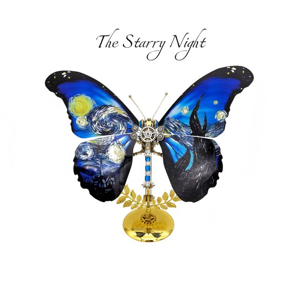 3D Metal Puzzle Butterfly Model Kit, 100PCS DIY Steampunk Mechanical Starry Night Butterfly Model with Adjustable Wings, Unique Desk Creative Art Decorations Gift for Adults