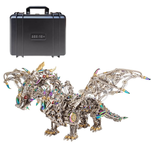 3D Metal Puzzle Dragon Model Kit, 2900Pcs 3D DIY Mechanical Punk Mythical Creature Three-Headed Dragon Building Set, Creative Art Ornament for Home & Office