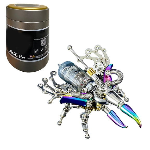 3D Metal Puzzle Insect Model Kits, 200PCS 3D DIY Assemble Mechanical Beetle Building Set with LED Light, Creative Decorations for Office & Home