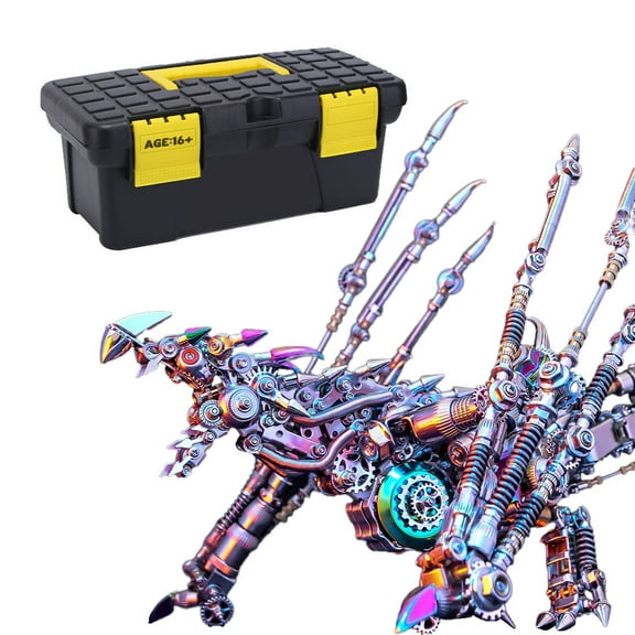 3D Metal Puzzle Intelligential Dragon DIY Steampunk Assembly Model Kit, 1390+PCS Dragon with Colorful Spine Lights, Creative Collectible Ornament Gift for Adults & Teens