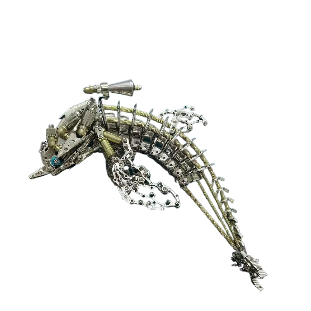 3D Metal Puzzle Mechanical Dolphin Model DIY Assembly Kit Steampunk Animal Brain Teaser Creative Handmade Project for Display