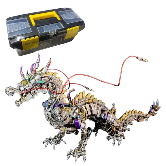 3D Metal Puzzle Mechanical Dragon Model Kit, 2000+PCS Steampunk DIY Assembly Puzzle with Movable Details for Adults & Teens Collectible Gift Decor Creative Gift
