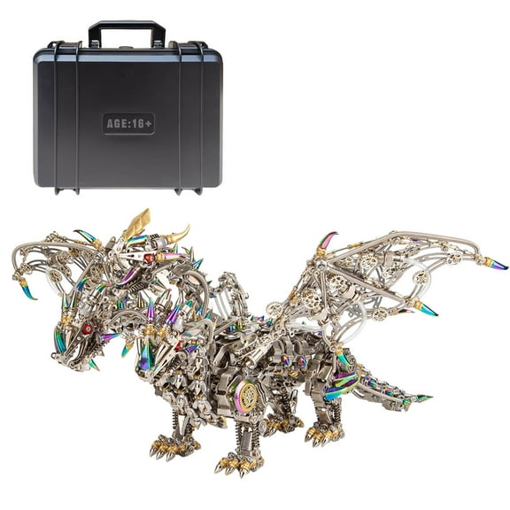 3D Metal Puzzle Model Kit, 2900Pcs 3D DIY Mechanical Punk Mythical Creature Three-Headed Dragon Model Kit, Creative Art Ornament for Home & Office