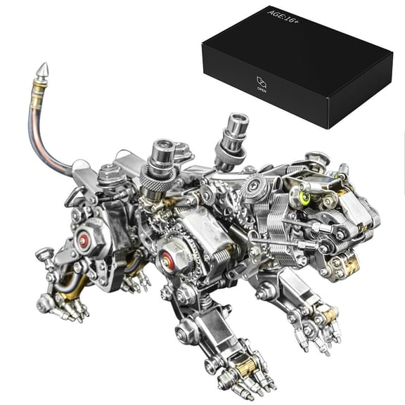 3D Metal Puzzle Model Kit, 650Pcs 3D Steampunk DIY Building Smilodon Tiger Model with LED Lights, Unique Desk Creative Art Decorations Gift for Adults