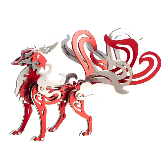 3D Metal Puzzle Mythical Beasts Model Kit, 85PCS 3D Assembly Mechanical Nine-Tailed Fox Building Kit, Unique Desk Creative Art Decorations Gift for Adults