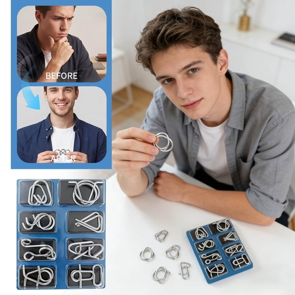 3D Metal Puzzle, Puzzle Games for Adults, Difficult Puzzles for Adults, Stainless Steel Wire, Mind Challenging, Party Favors for Teens, 1 Set, Silver