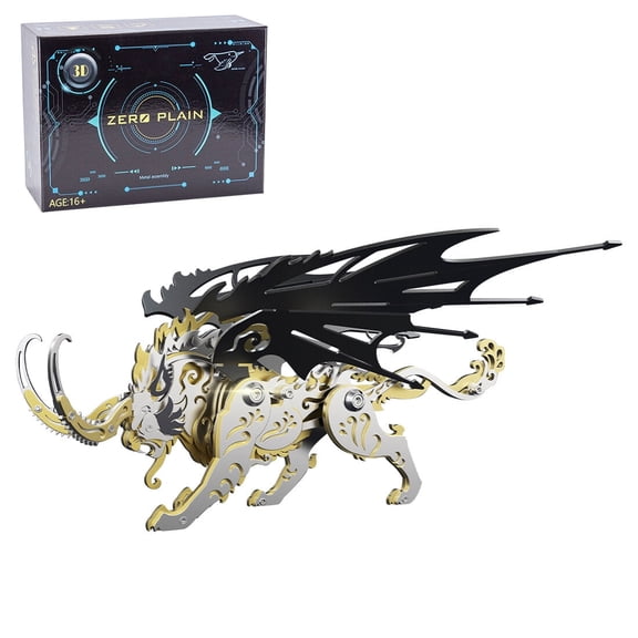 3D Metal Puzzles for Adults, Qiongqi Beast Ancient Chinese Mythical Creature Model Kit, 108PCS Black Golden Violet DIY Assembly Stainless Steel Ornaments Home Decor Art Craft Gifts