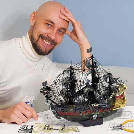 3D Metal Puzzles for Adults, The Queen Anne's Revenge Pirate Ship Model Kits with Tools Set, Metal Models Building Craft Kits, Creative Gifts Home Decor.
