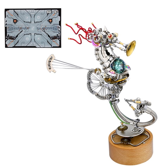 3D Metal Puzzles for Adults, Steampunk Seahorse Music Box Model Kit, DIY Assembly, Animal Metal Puzzle, Exquisite Desktop Display Collectible, Gift for Men