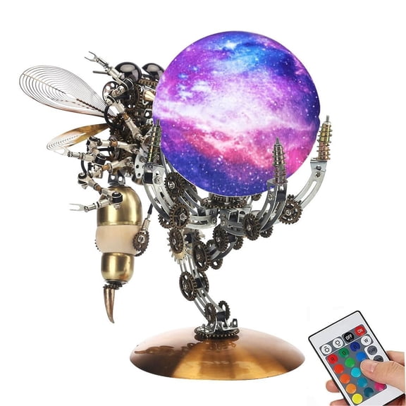 3D Metal Puzzles Model Kits - 627PCS Mechanical Wasp Base with LED Lamp - Steampunk DIY Assembly Brain Teaser Puzzle for Adults