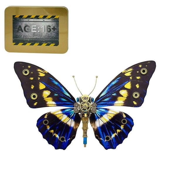 3D Metal Retro Steampunk Morpho Helena Model Kit, 150PCS+ DIY Mechanical Insect Butterfly Metal Assembly Kit, Creative Desktop Ornament Gift for Enthusiast