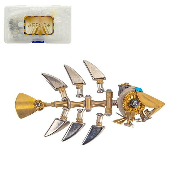 3D Metal Steampunk Bony Fish Model Kit, 100PCS+ Mechanical Marine Organism Model, DIY Assembly Desktop Ornament Gift for Adults and Teens