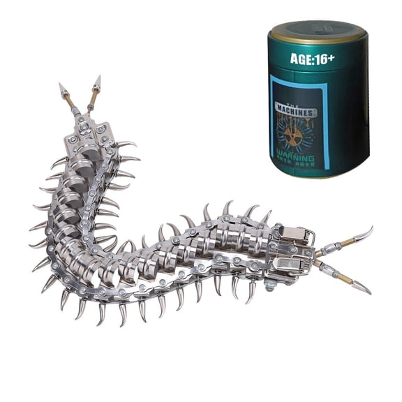 3D Metal Steampunk Centipede Puzzle Kit, 480+ PCS Mechanical Insect Model with Movable Body, DIY Assembly Collectible Sculpture Desktop Ornament Gift for Collectors and Enthusiasts