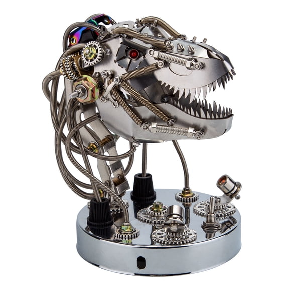3D Metal Steampunk Mechanical Dinosaur Head Model Kit, 180+PCS Moving Skull Assembly with LED Light & Sound, DIY Puzzle Desktop Collectible for Adults