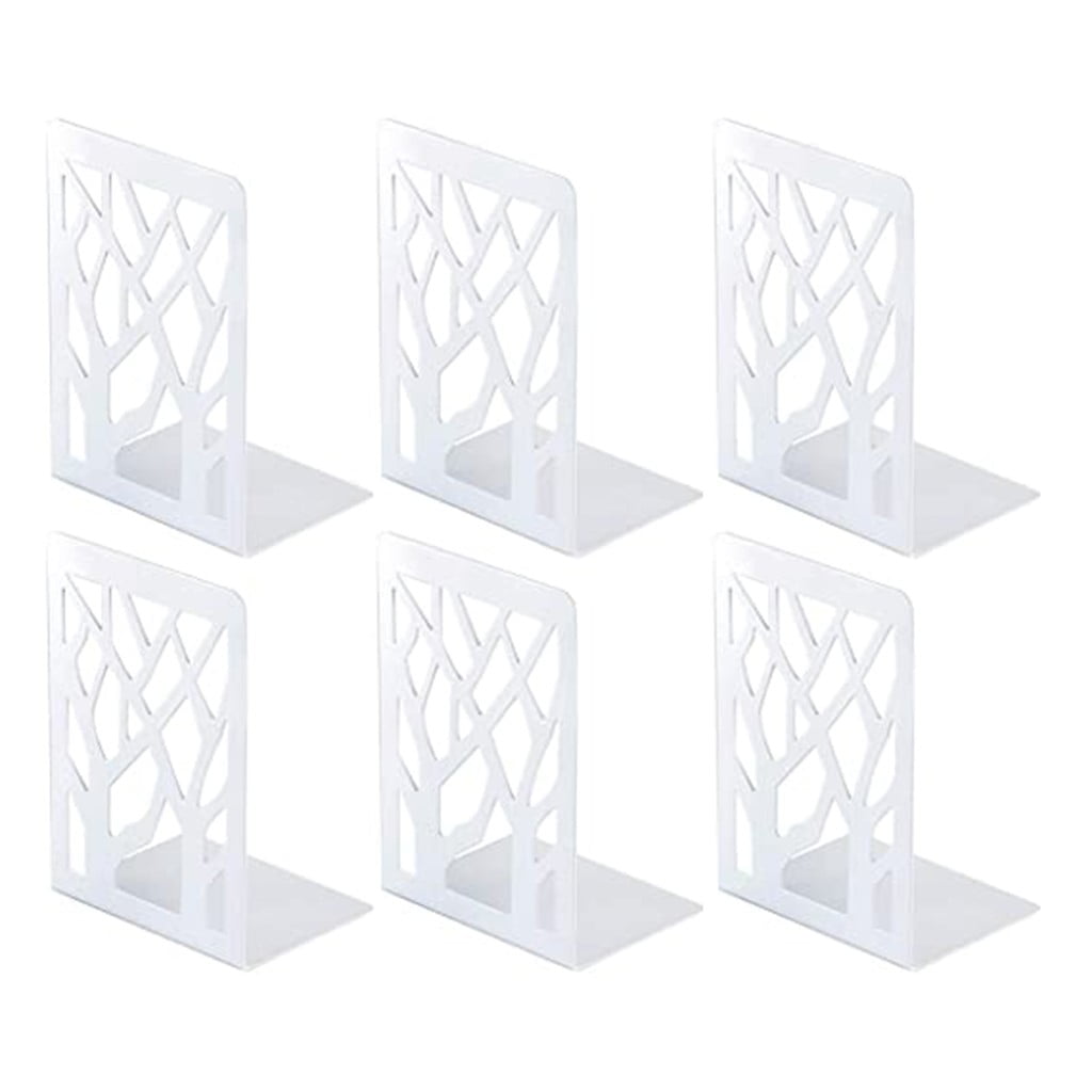 3D Metal White Bookends for Heavy Books, Premium Boho Book Ends for