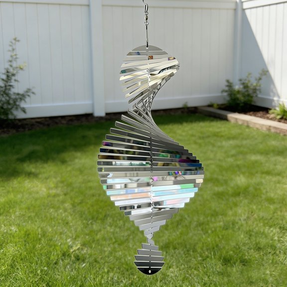 3D Metal Wind Spinner Stainless Steel Spiral Wind Chimes Hanging Sculpture Garden Outdoor Balcony Reflective Sun Catcher Decor