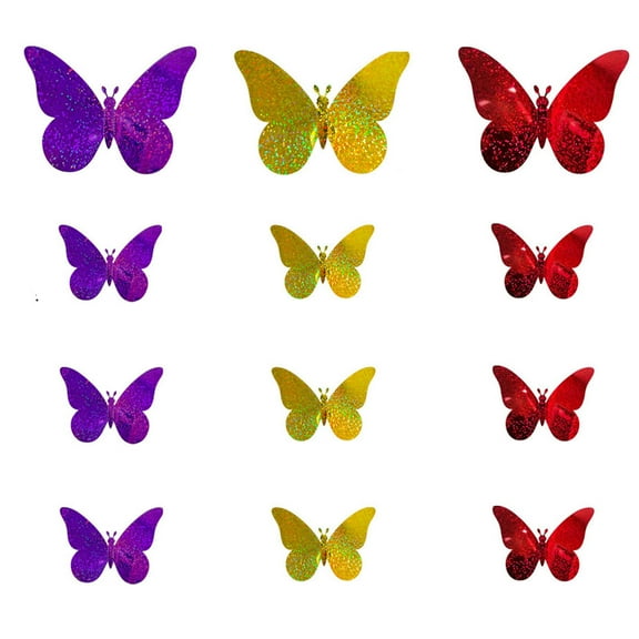 3D Metallic Butterfly Wall Stickers, 12-Piece Three Color Shimmering Butterfly Decals for Living Room Bedroom Decor, Self-Adhesive Wall Art with Realistic Design for Home Interior Decoration