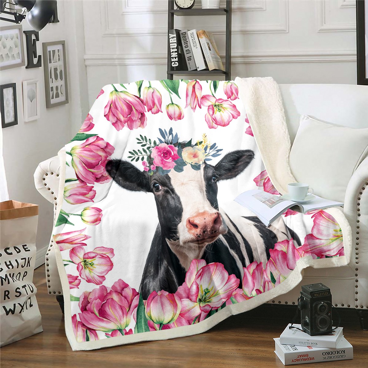 3D Milk Cow Fleece Blanket Farmhouse Decor,Rustic Cattle Western