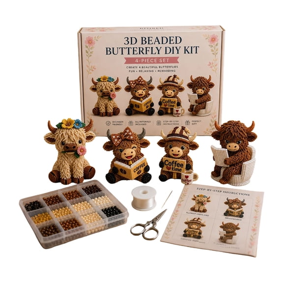 3D Mini Cow Beaded Animal DIY Craft Kit Beginner Handmade Figurine Making Set, Farmhouse Holiday Decor Supply Matching 3D Beaded Animal Kit And Beaded Animal Kit Hobby Craft Bundles