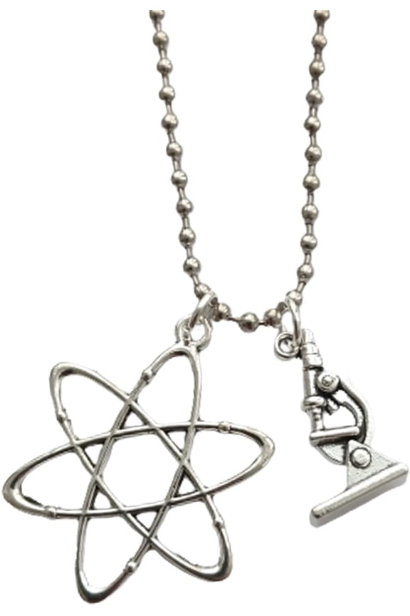 3D Mini Microscope Necklace, Cool Atom Charm Pendant, Stainless Steel Ball Chain Long Necklace for Man Woman, Science Jewelry for Biology Teacher[f9838]