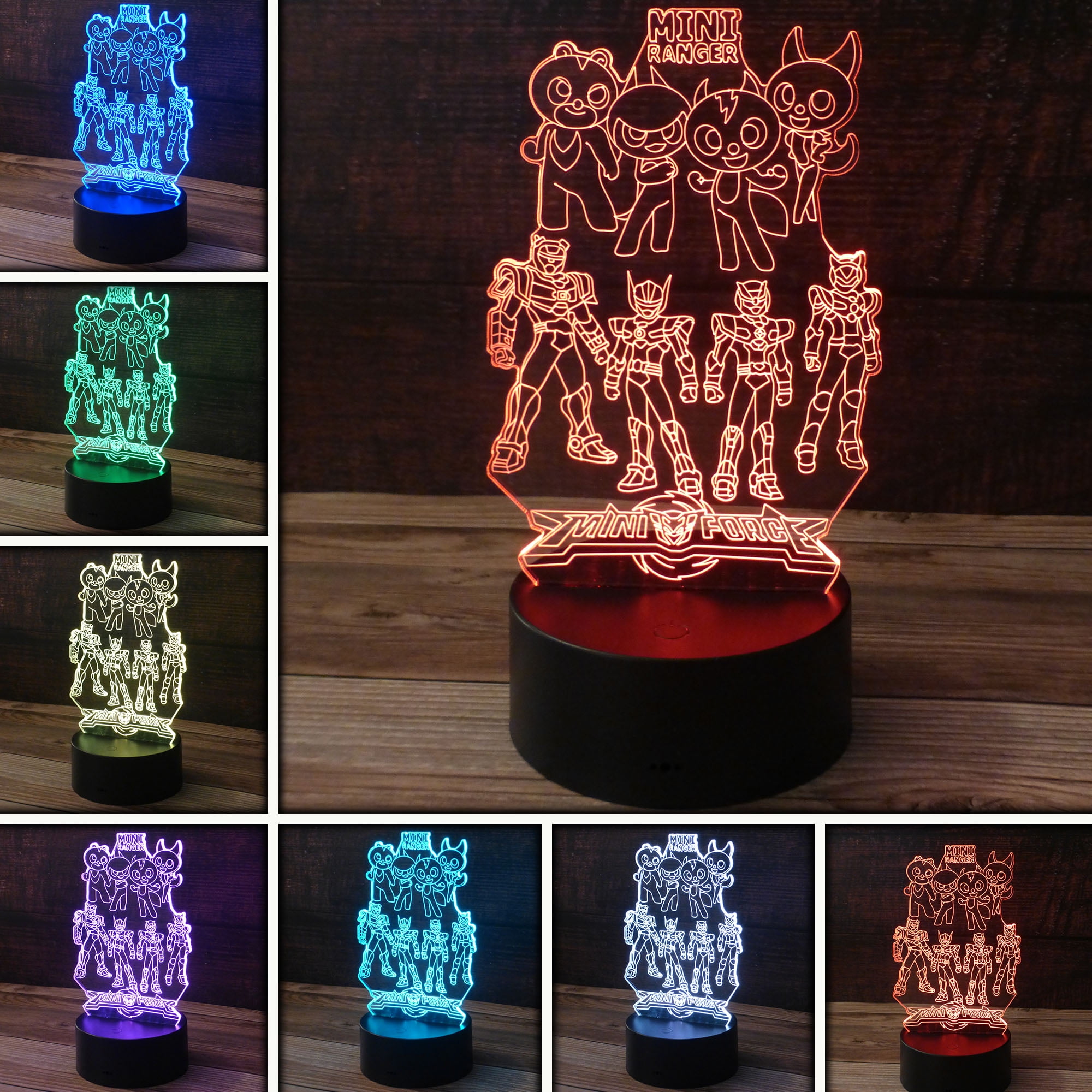 3D MiniForce Rangers Squad Desk Light, 7 Color LED Base Lamp with USB ...