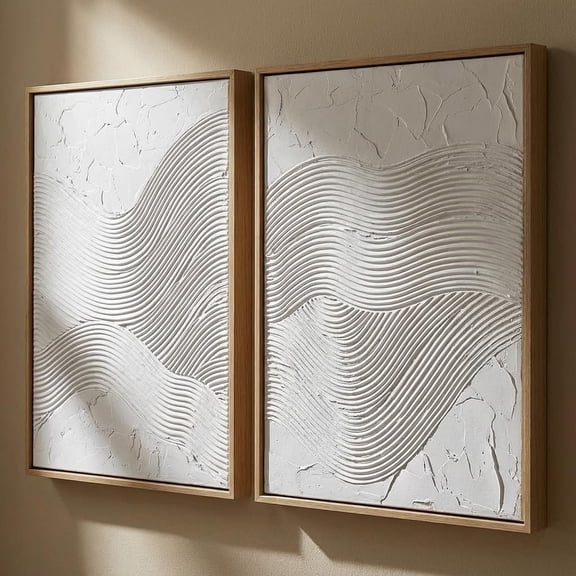 3D Minimalist Textured Canvas Art Prints Set of 2, Neutral Tone, Home Wall Decor