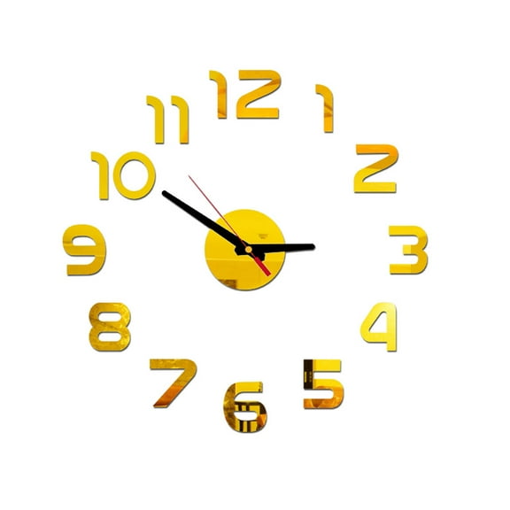 3D Mirror Surface DIY Wall Clock Sticker Gold Silent Movement Self-Adhesive for Home Office Living Room Bedroom Decor