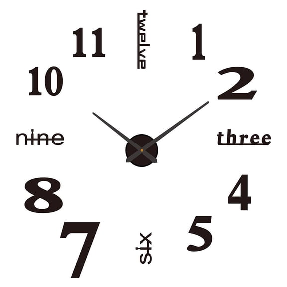 3D Mirror Wall Clock Modern Creative No Punch Acrylic Diy Number Wall Clocks Sticker Study Living Room Office (Black)