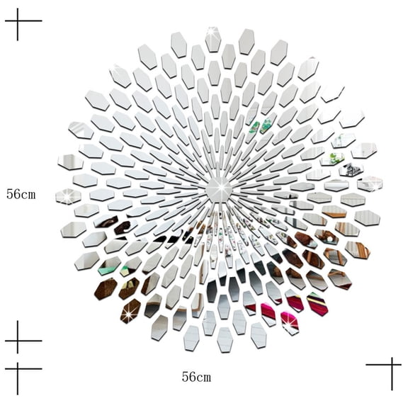 3D Mirror Wall Sticker Acrylic Sun Flower Mosaic Tile Stickers Removable Decal Diy Art Mural Living Room Home Bathroom Decor Silver