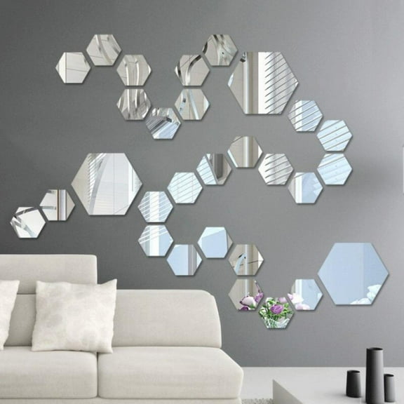 3D Mirror Wall Stickers,Self-Adhesive Removable Hexagonal Mirror Sheet,Acrylic Wall Plastic Tiles,For Home Living Room Bedroom Sofa TV Background Wall Decal Decoration ,12Pcs