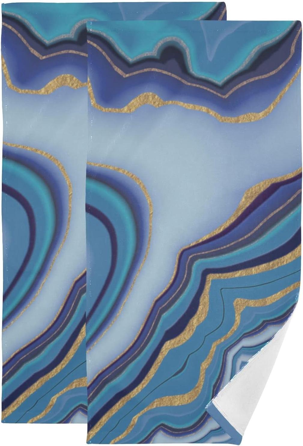 3D Mixture Blue Kitchen Hand Towels 2 Pack, Texture Fluid Fingertip