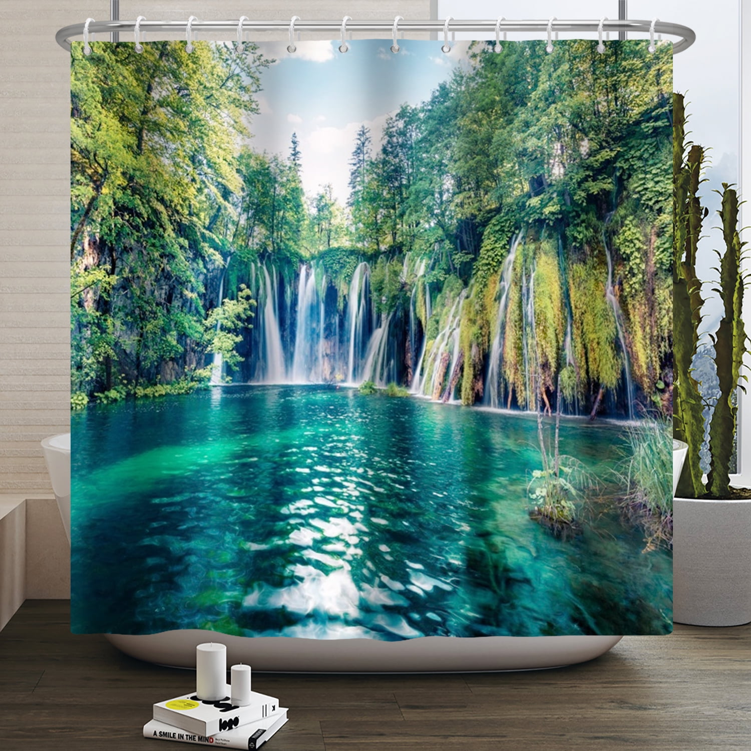 3D Modern Forest Shower Curtain Tree Nature Landscape Green Plants ...