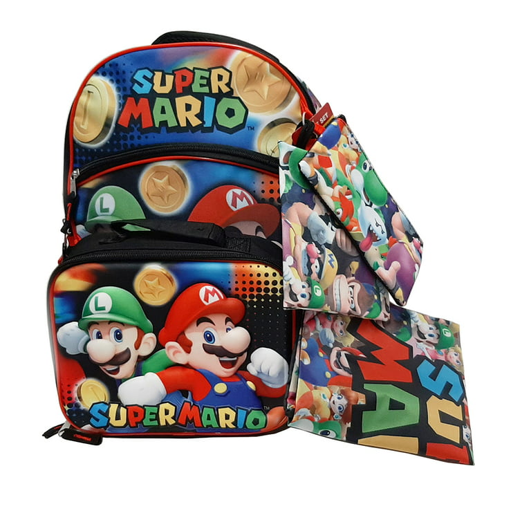 3D Molded Super Mario 5-Piece Backpack Set with Lunch Box, Gadget Case,  Cinch Sack & Snack Pack