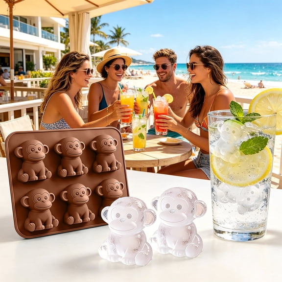 3D Monkey Shape Silicone Ice Cube Tray Food Grade Flexible Mold for Coffee Drinks Reusable Animal Shape Dessert Mold