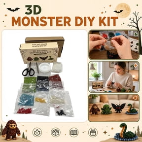 3D Monster Beaded DIY Craft Kit, Creative Fantasy Creature Making Set with Bigfoot Bat Sea Serpent for Handmade Art Activity