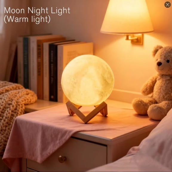 3D Moon Lamp Night Light 8cm Wireless LED Table Lamp, Rechargeable Decorative Night Light for Bedroom and Gift Use