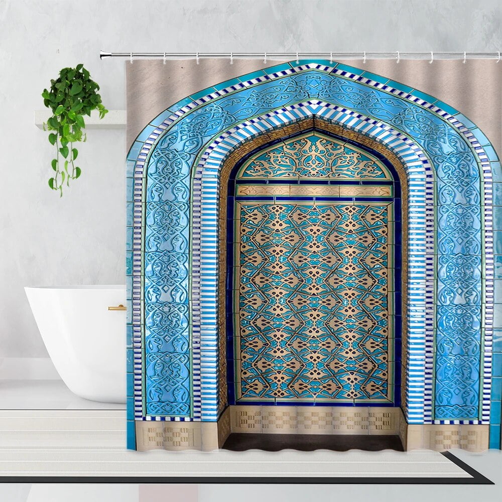 3D Moroccan Shower Curtain Aged Gate Geometric Pattern Doorway Design ...