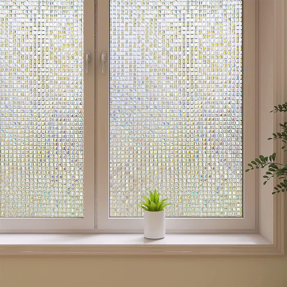 Floral Privacy Glass Flim Frosted Window Film Door Film,Static Cling Glass  Film,No Glue Stained Glass Anti Uv Window Stickers For  Bathroom,Office,Bedroom 17.7×39.4in 