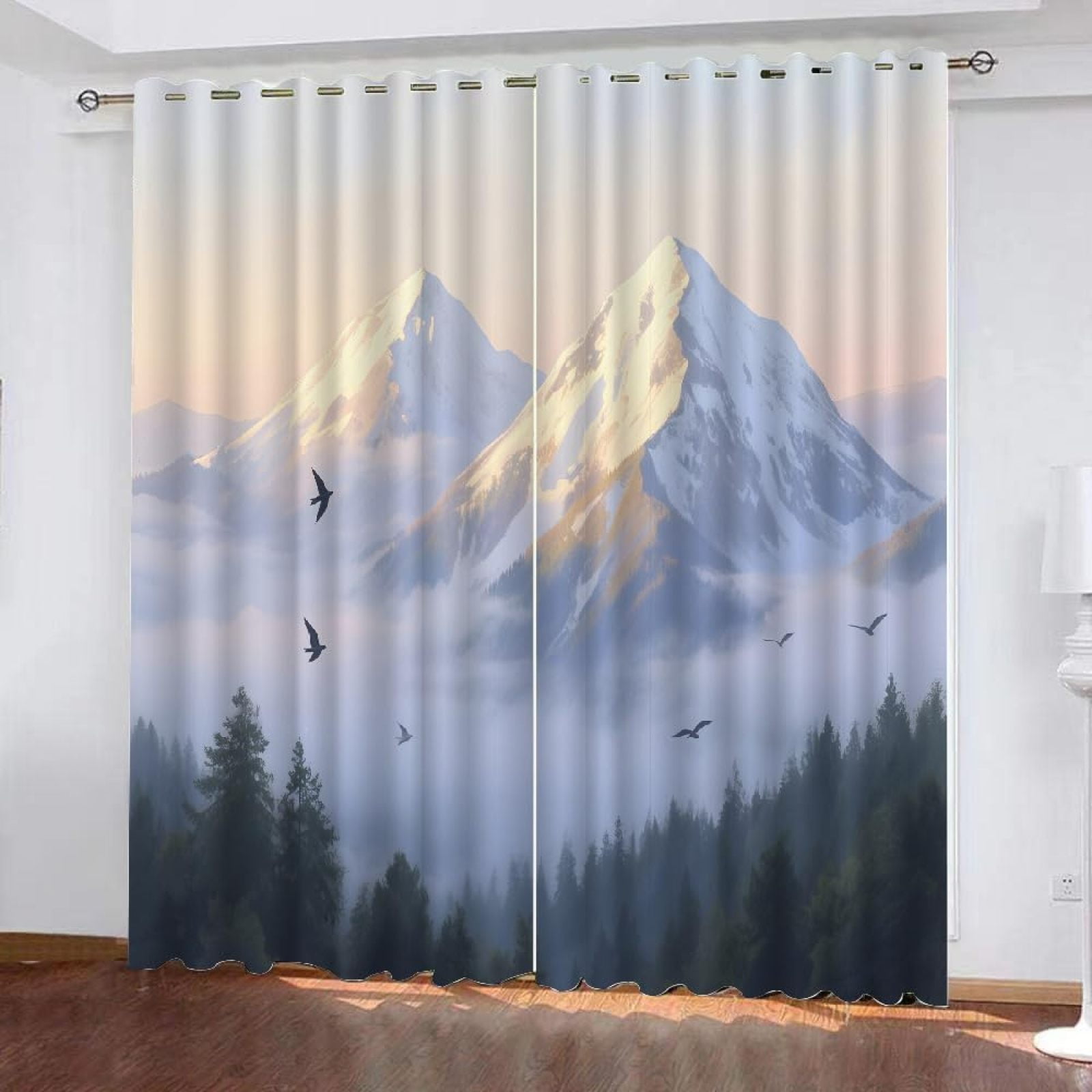 3D Mountain Bird Blackout Curtains For Bedroom Living Room Forest