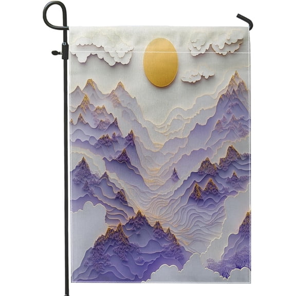 3D Mountain Garden Flag Double Sided Burlap 12x18 In Outdoor Landscape Decor