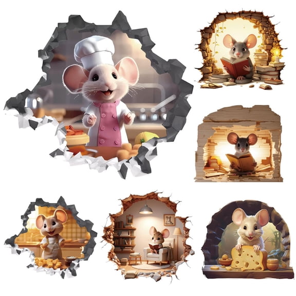 3D Mouse Hole Wall Decals Peel and Stick Wallington,Decorative Wall Stickers, Fun Animal Stickers for Children- Kids Room Bedroom House Nursery Decor