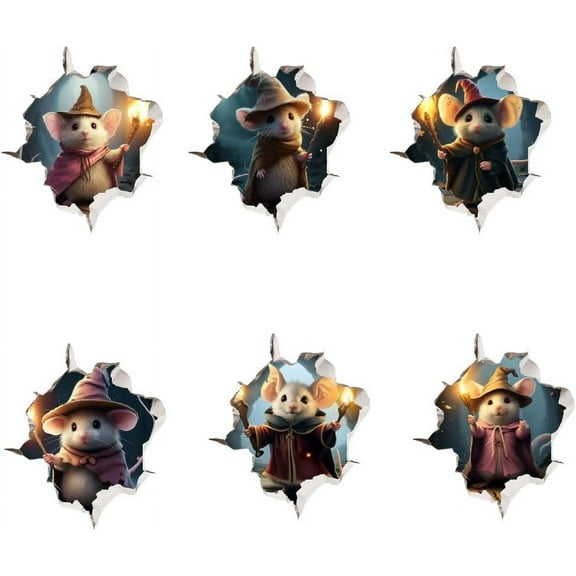 3D Mouse Wall Sticker 6 PCS Funny Root Wall Decal Magic Mouse Wall Decals Nursery Wall Sticker Peel and Stick PVC Decals for Kids Room Toddler Room Playroom Wall Decor