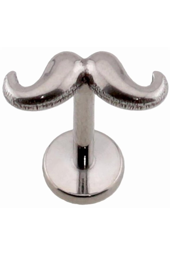 3D Moustache Threadless Push-In Labret, Implant Grade Titanium, 18GA, 5/16" Length