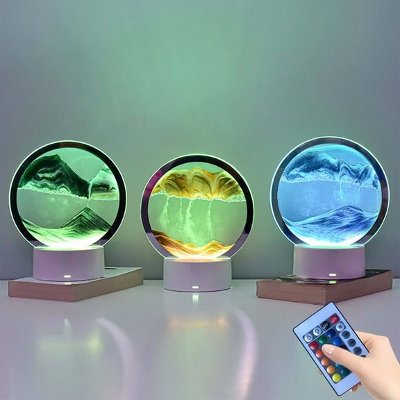 3D Moving Sand Art with Remote Control, 360° Rotating Hourglass Lights,Sand Art Liquid Motion Colorful Creative Sea Glass Quicksand Painting Night Light, RGB Color Changing Table Lamp(15ml)
