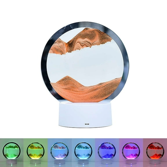 Kahopy 3D Moving Sand Art with Light, Round Glass Quicksand Painting Sandscape for Home & Office Decor