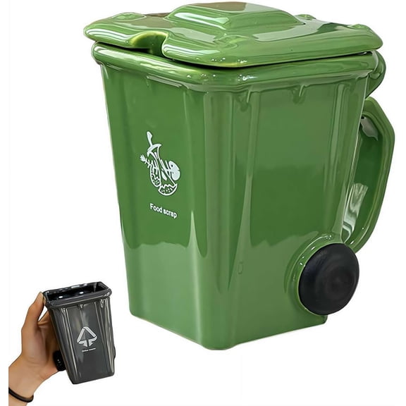 3D Mugs, Funny Recycling Bin Coffee Mug, Ceramic Trash Can Shaped Mug with Lid,Novelty Drinking Mugs for College Students Dining Room Teachers Office Restaurant Kitchen -C