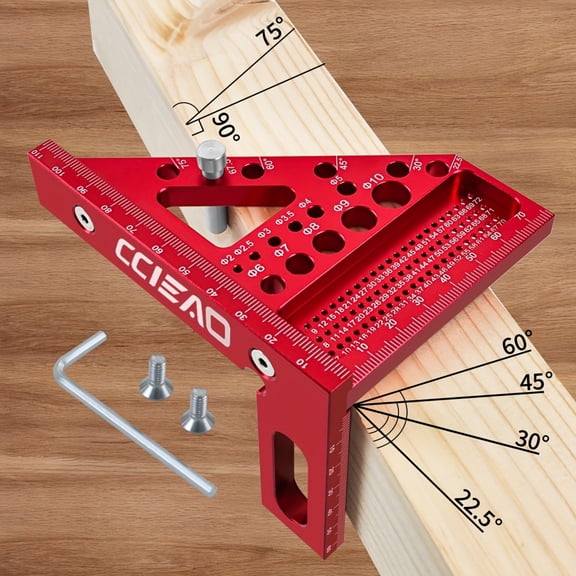 3D Multi Angle Carpenter Square with Scriber, Aluminum Speed Square Ruler, 0-90 Degree Woodworking Measuring Tool with Angle Marking Holes for Carpentry, DIY & Construction