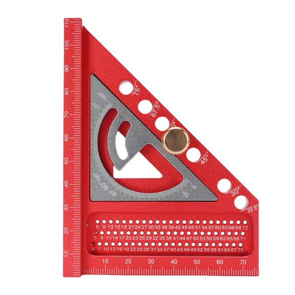 3D Multi Angle Measuring Ruler 0-180 Degree Protractor and Miter Carpenter Square for Woodworking and Construction Anodized Aluminum Alloy Marking Tool 4.41 x 3.11 x 3.35 in Red and Gray